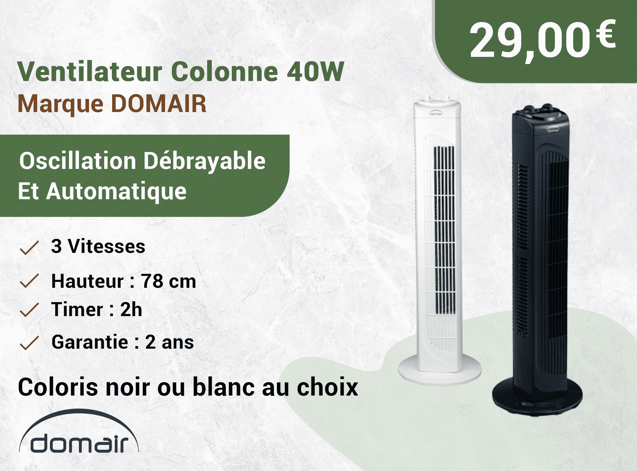 Ventilateur Colonne Tour Oscillant Silencieux 40 W Télécommande Blanc à  Prix Carrefour